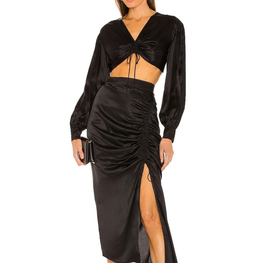 Allsaints Carla Midi Skirt Black Satin 6 NWT